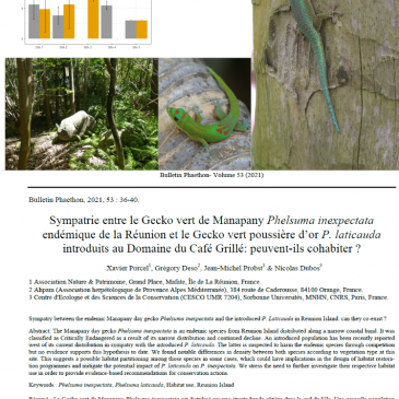Le Gecko vert de Manapany Phelsuma inexpectata peut il cohabiter avec le Gecko introduit P. laticauda ?